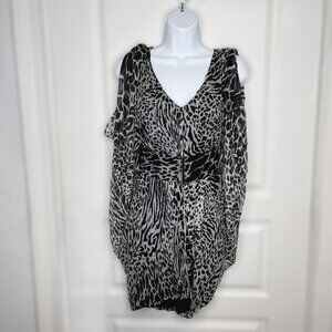 Marisa Kenson Paloma Dress Animal Print Belted Sheer Overlay Resort Glam Size 36